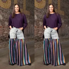 Distressed Light Denim Black Multi Color Palazzo Wide Leg Jeans