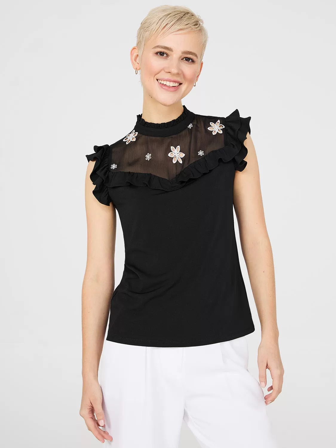 Double Ruffle Embroidered Top