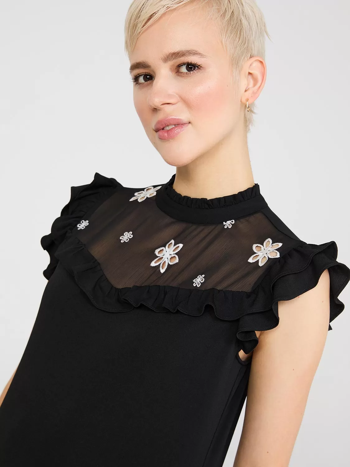 Double Ruffle Embroidered Top