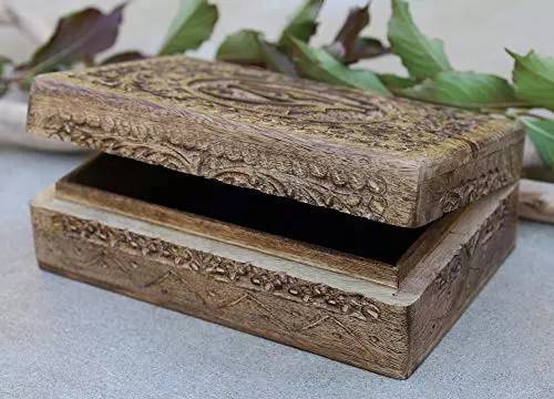 Egyptian Eye of Horus Hand Carved Jewelry Trinket Keepsake Wooden Storage Box (Large)