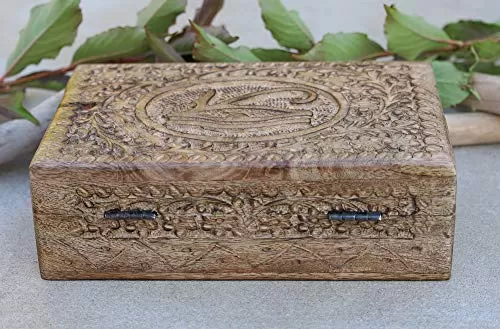 Egyptian Eye of Horus Hand Carved Jewelry Trinket Keepsake Wooden Storage Box (Large)