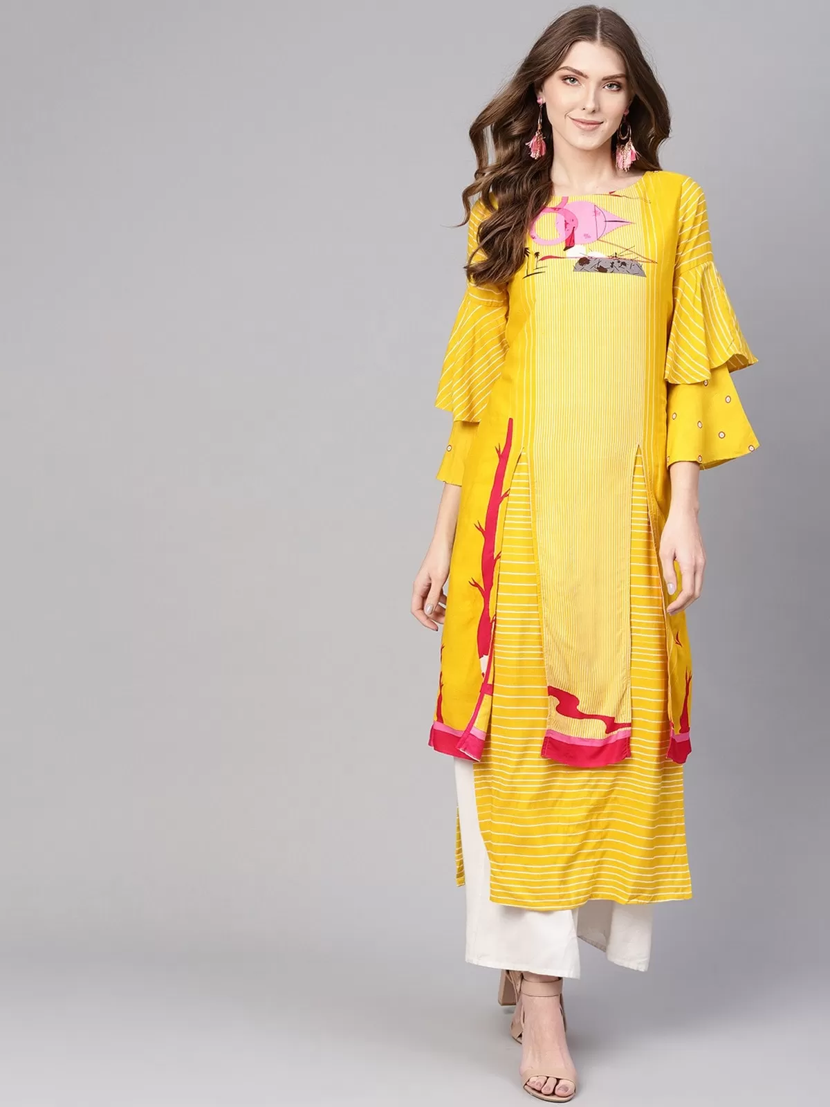 Embroidered Flamingo Kurta