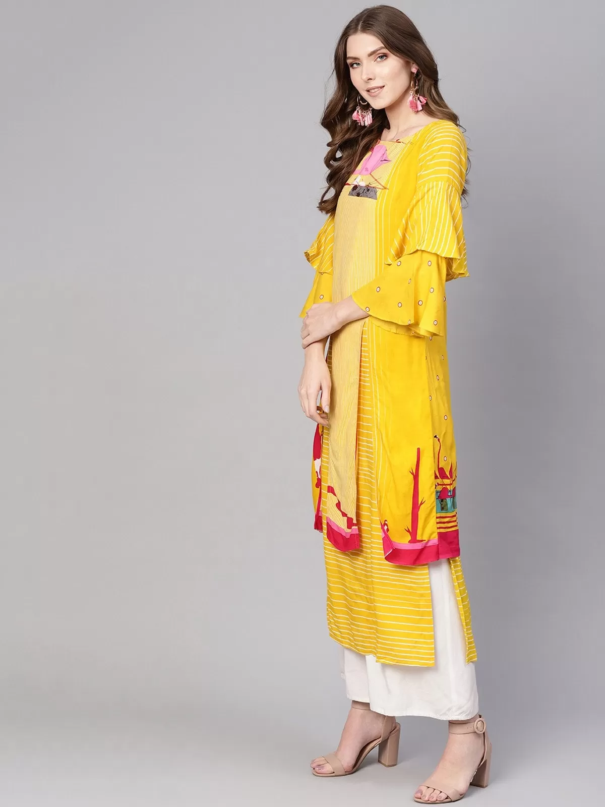 Embroidered Flamingo Kurta