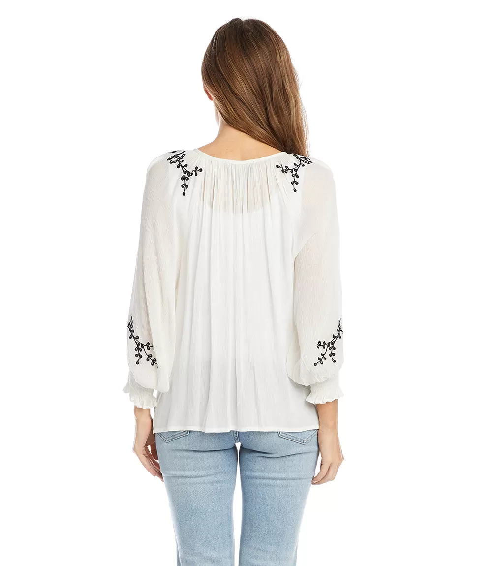 Embroidered Peasant Top