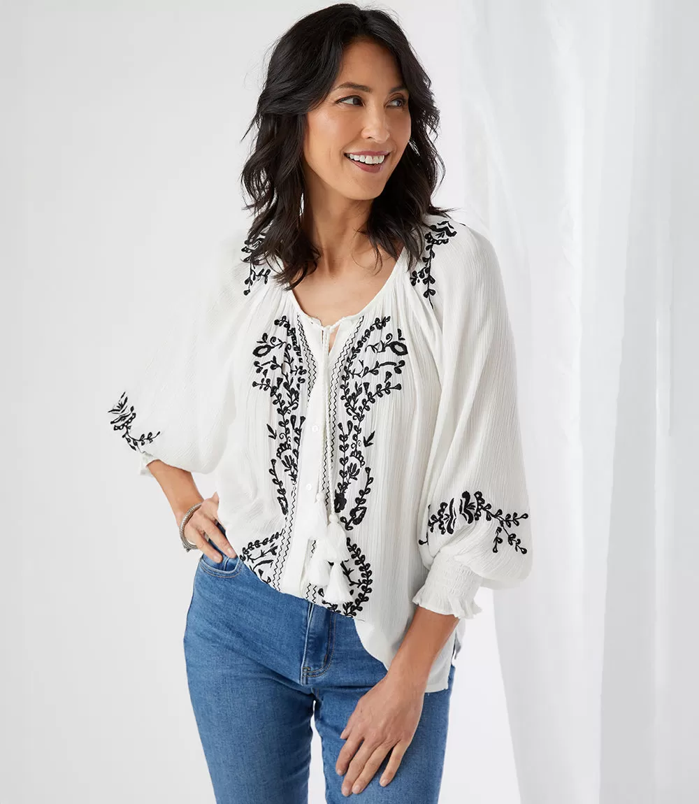 Embroidered Peasant Top