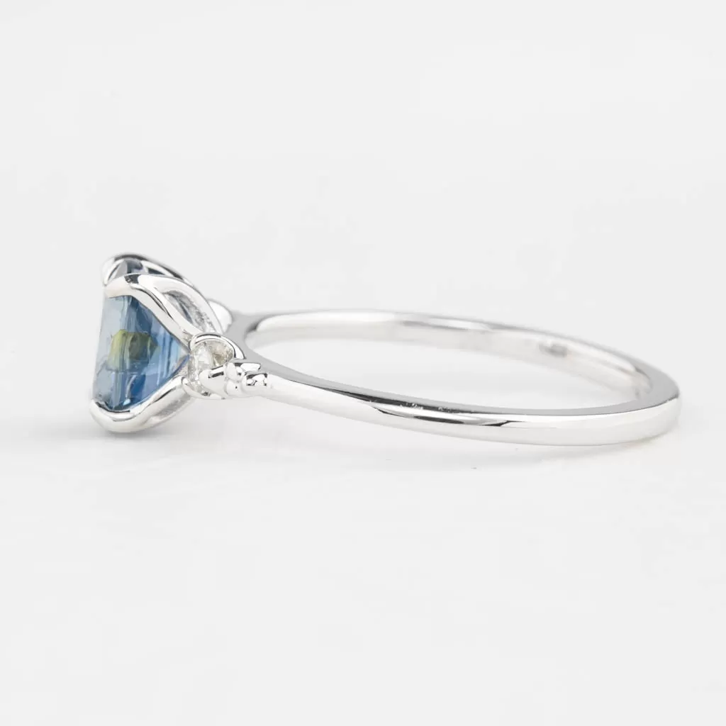 Estel Ring 1.87ct Oval Blue Sapphire, 14K White Gold (One of a kind)