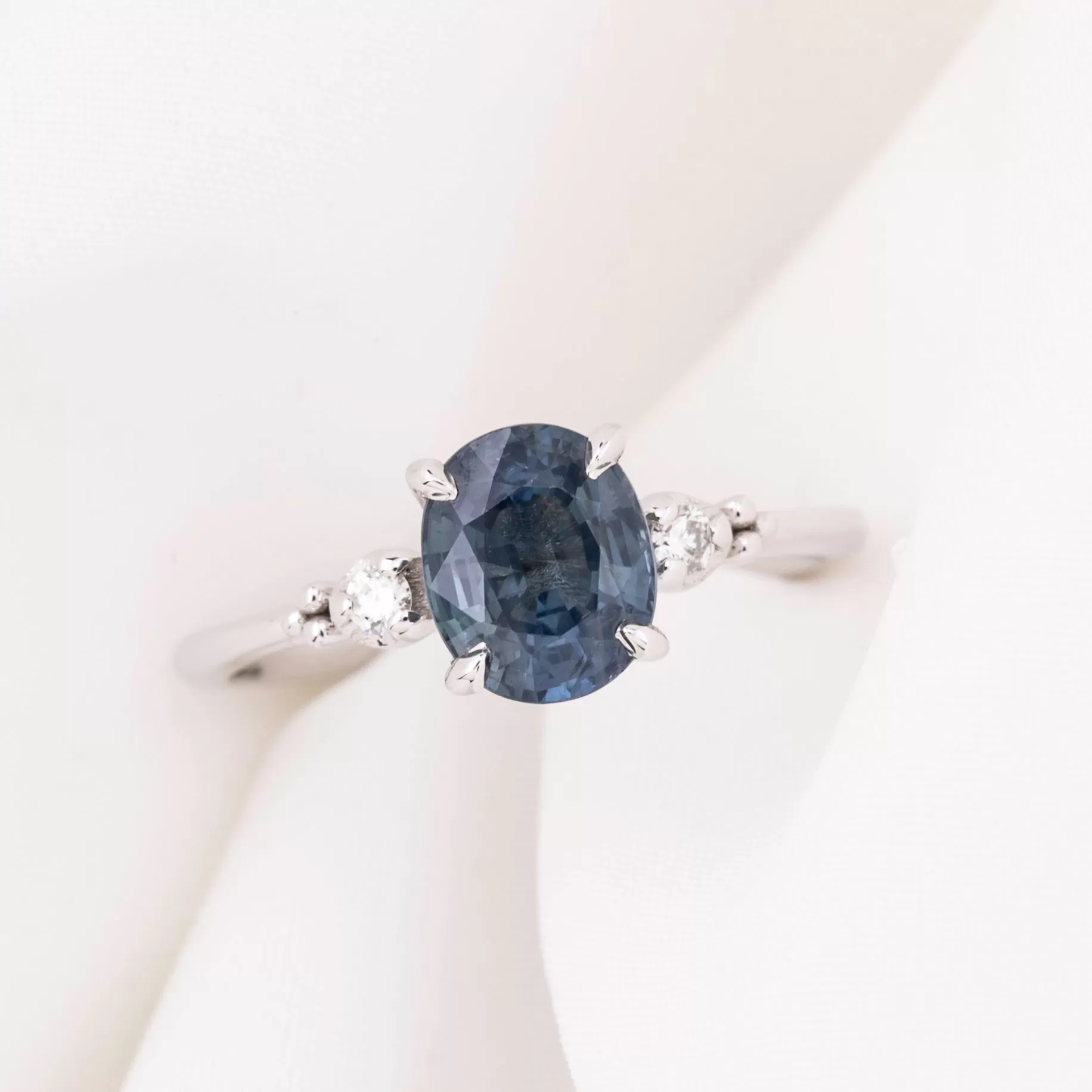 Estel Ring 1.87ct Oval Blue Sapphire, 14K White Gold (One of a kind)