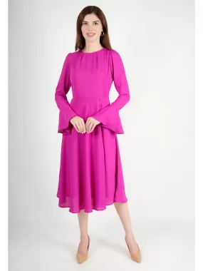 Exude Gleaming Fit & Flare Dress with Long Sleeves (Rosy Pink)