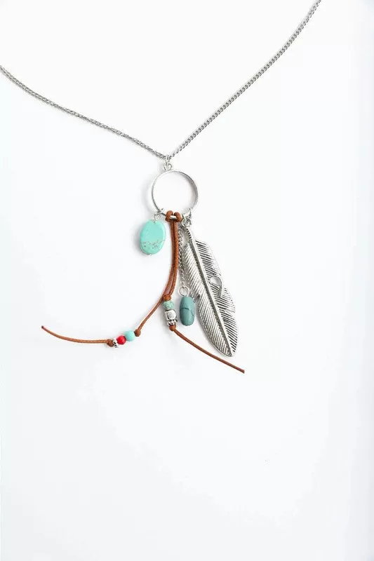 Feather Charm Pendant Necklace - Silver