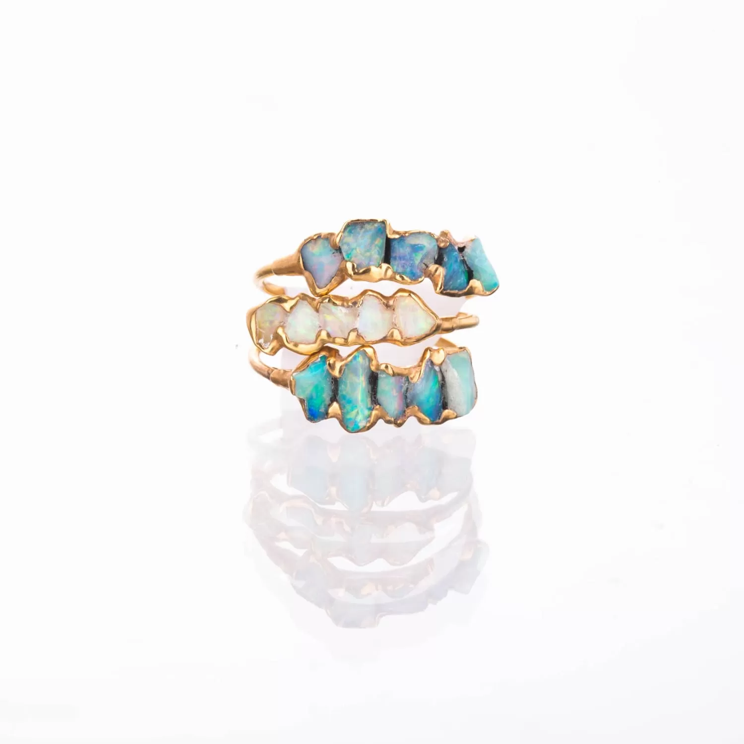 Five Stone Raw Australian Opal Ring in Yellow Gold