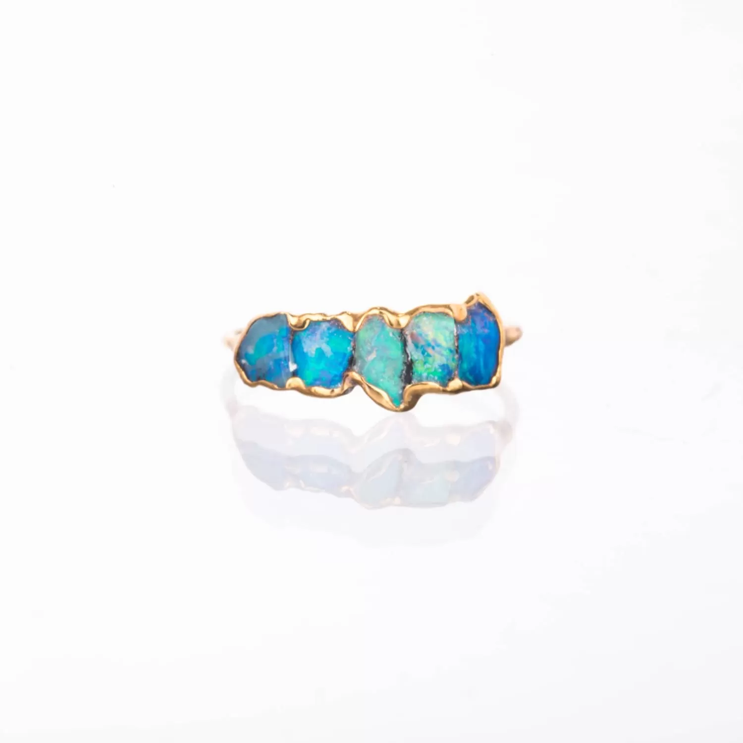 Five Stone Raw Australian Opal Ring in Yellow Gold