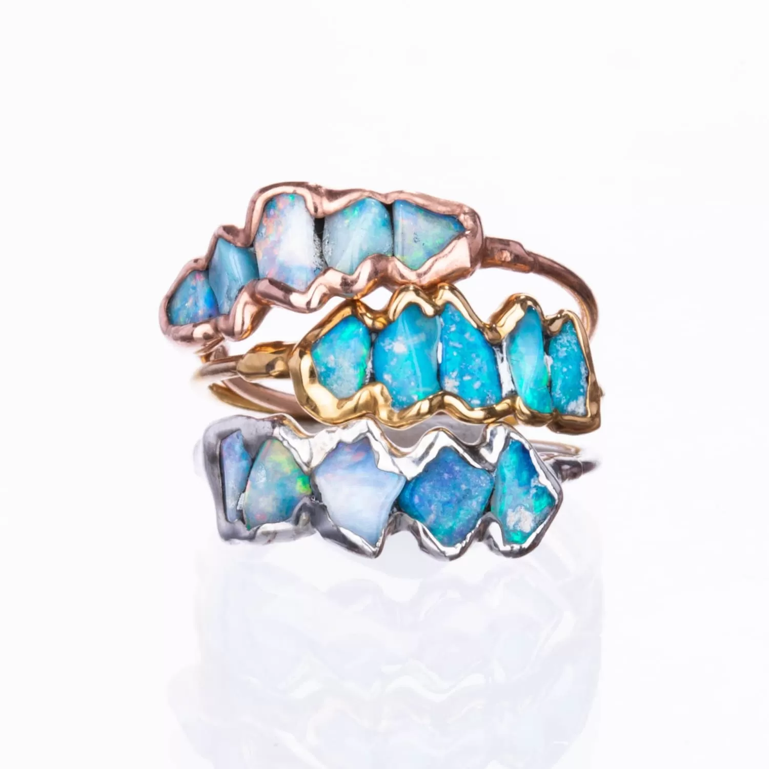 Five Stone Raw Australian Opal Ring in Yellow Gold