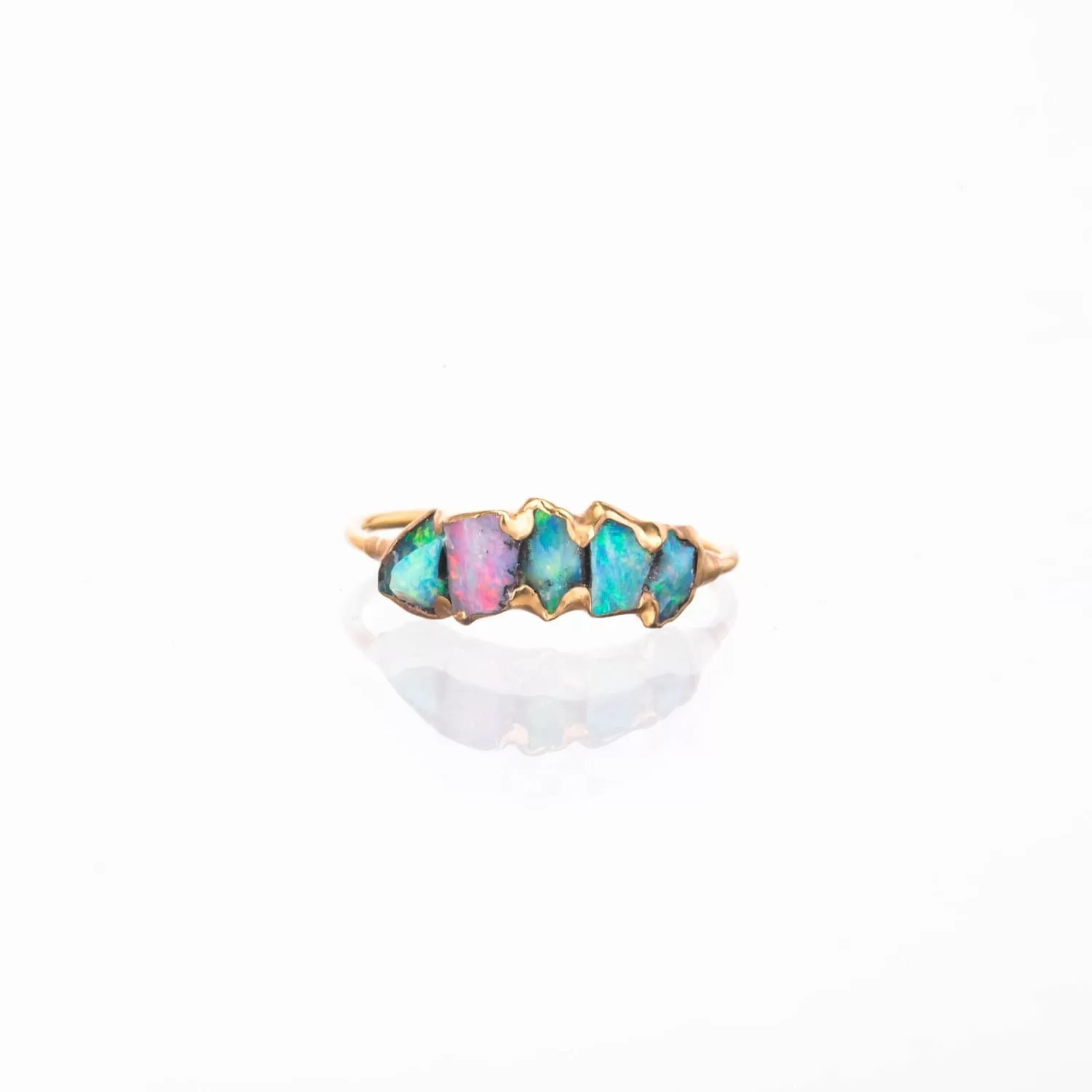 Five Stone Raw Australian Opal Ring in Yellow Gold