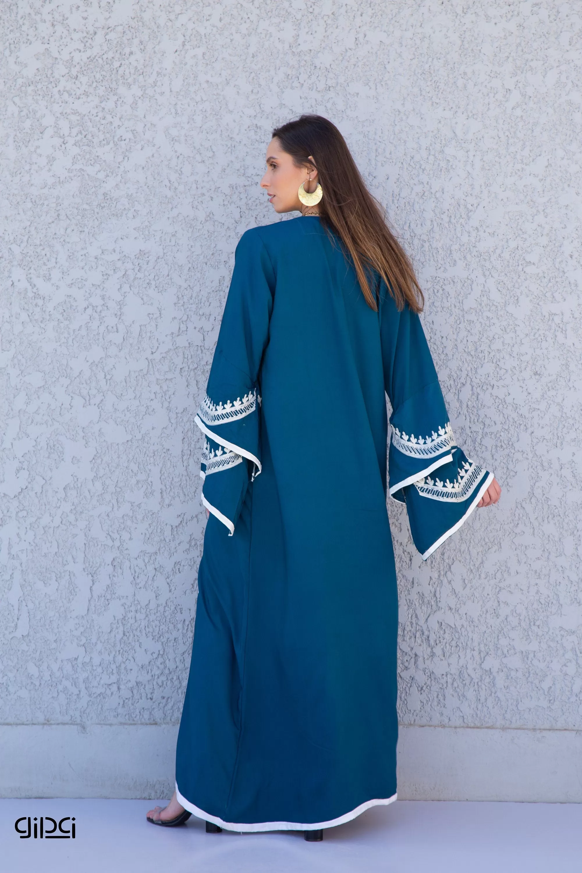 Flared sleeves blue cotton Caftan, wide sleeve caftan for women, embroidered Caftan dress, Caftan maxi dress, Caftans for women, Caftans