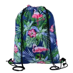 Floral Blue Drawstring Bag