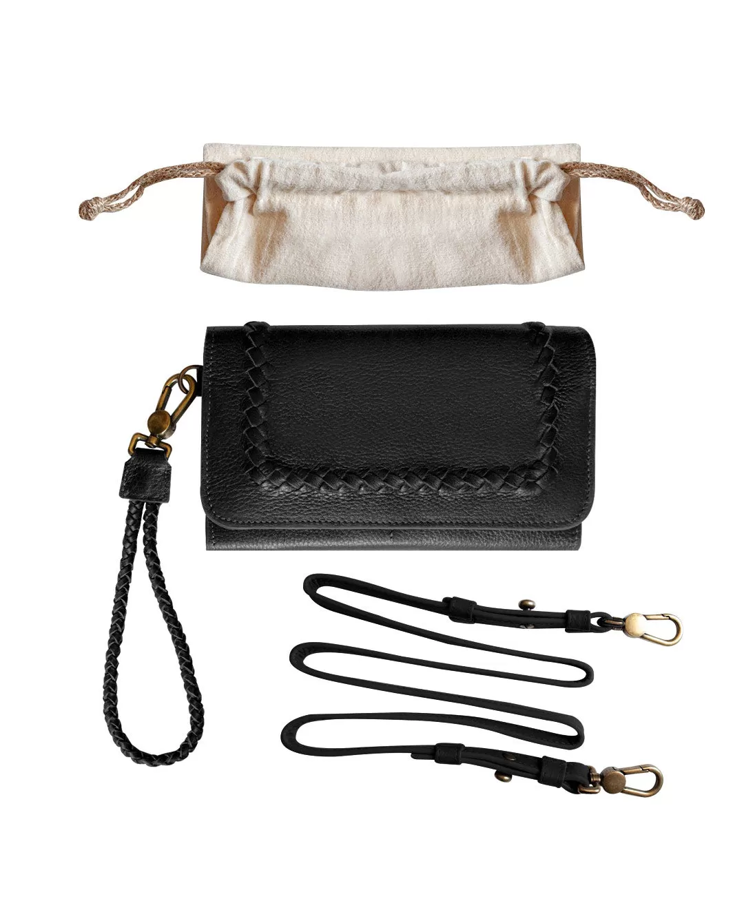 Full Grain Leather Black MILA Crossbody Wallet with Strap