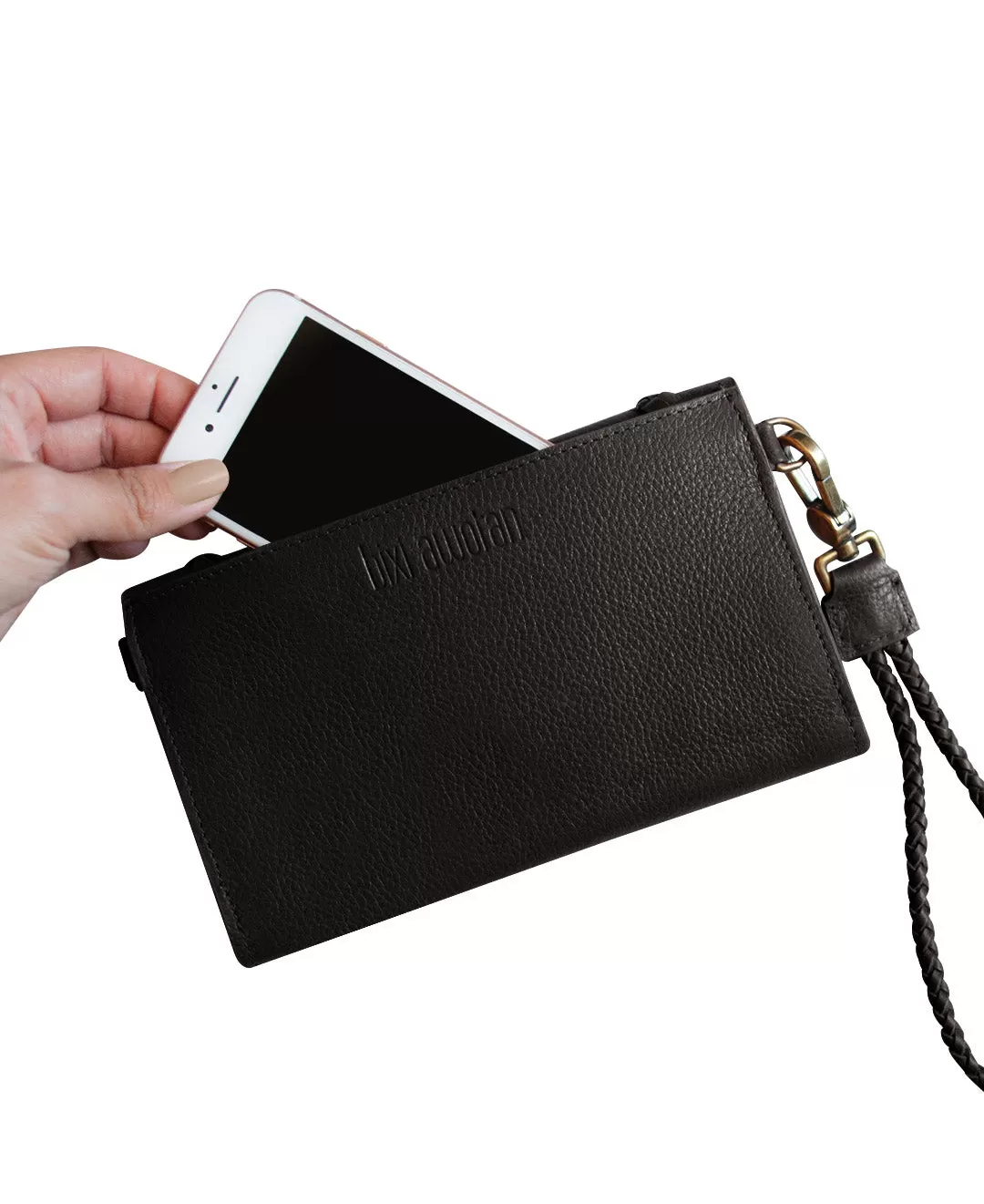 Full Grain Leather Black MILA Crossbody Wallet with Strap