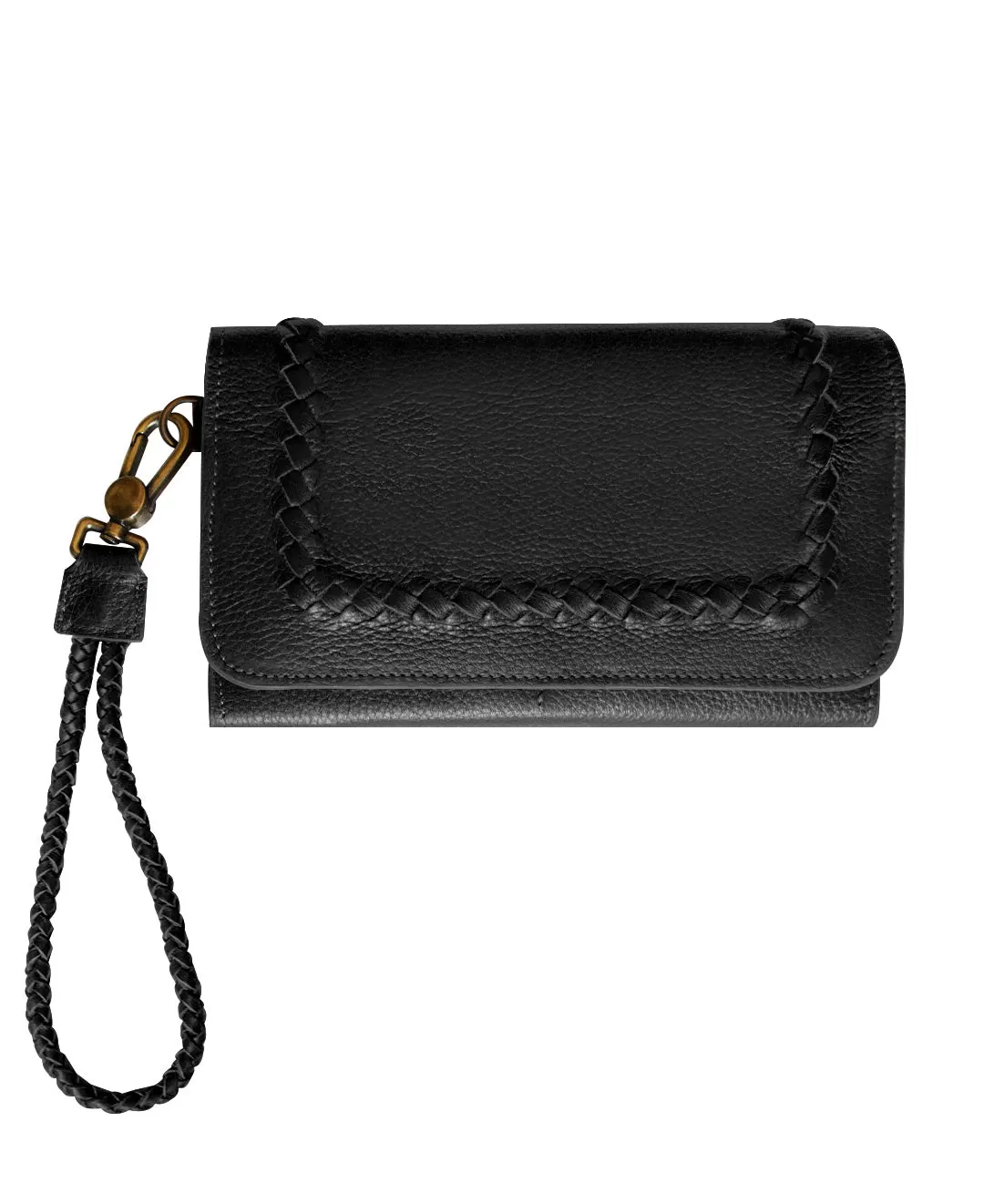 Full Grain Leather Black MILA Crossbody Wallet with Strap