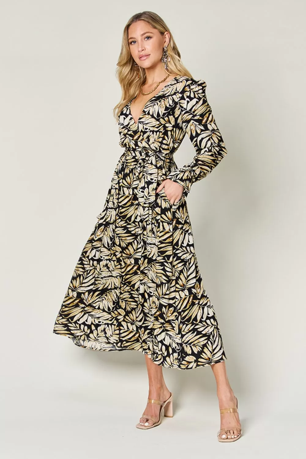 Full Size Tie Back Flounce Sleeve Dress