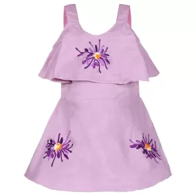 Girls Embroidered A-line Strap Neck dress