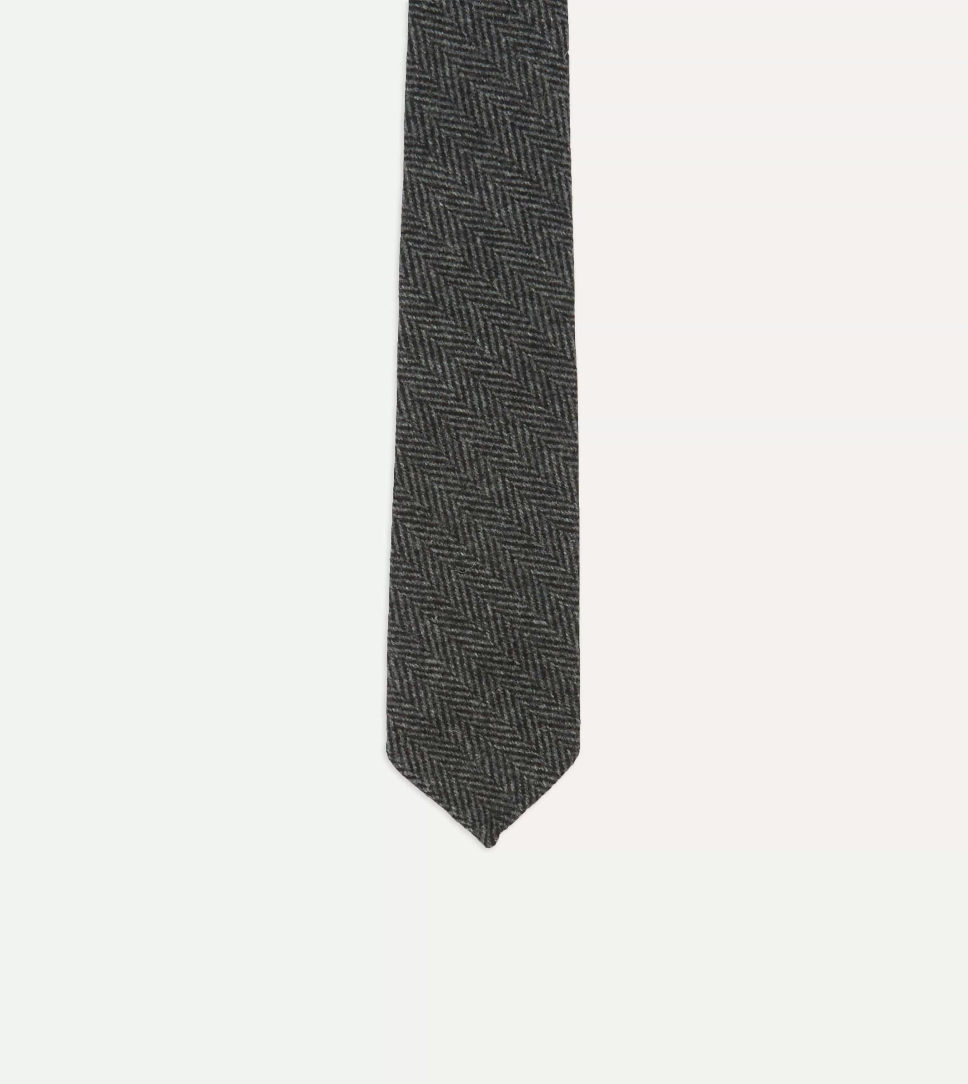 Grey Herringbone Hand Rolled Wool Tie