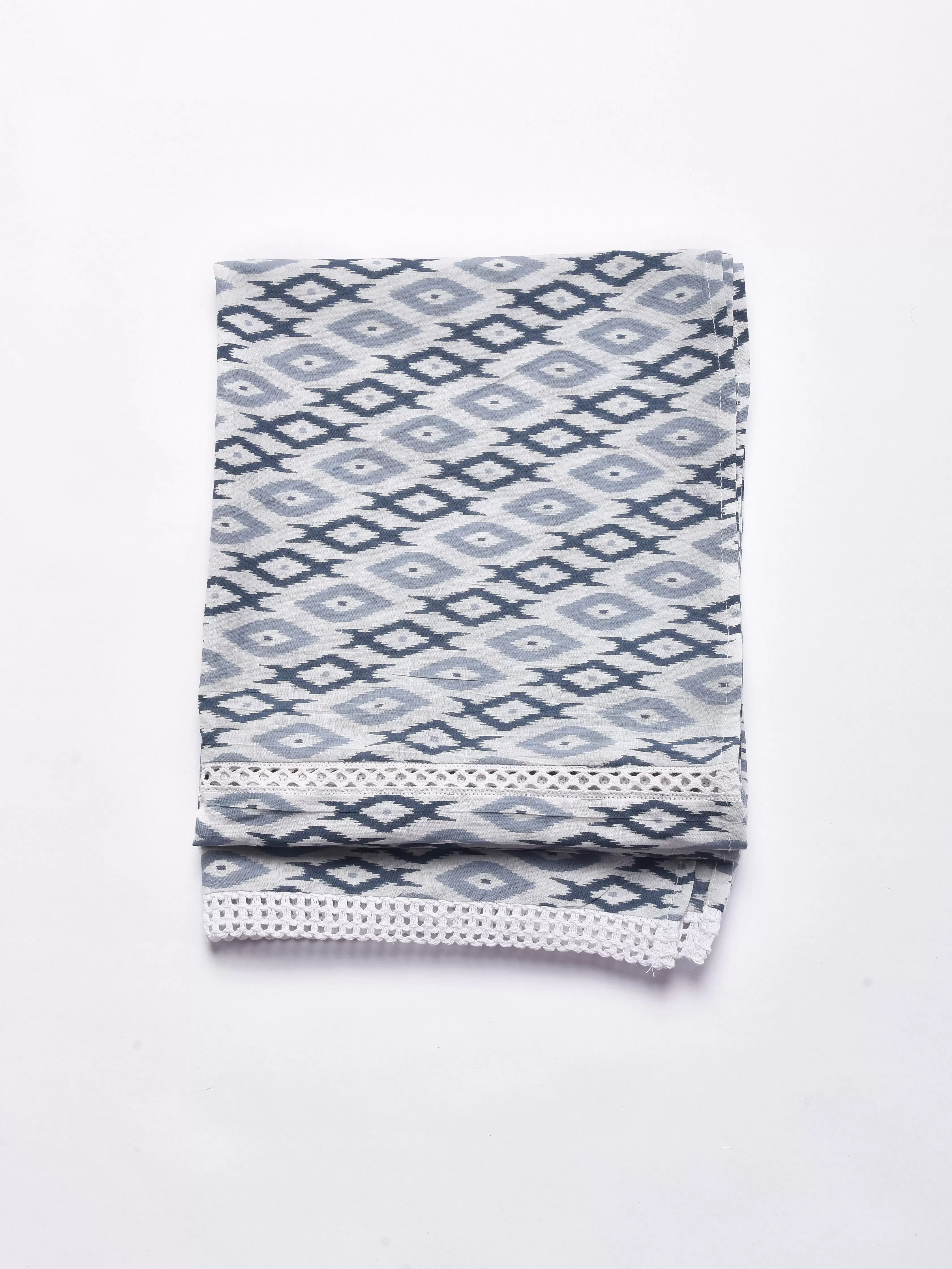 Grey On White Ikat Print Cotton Stole