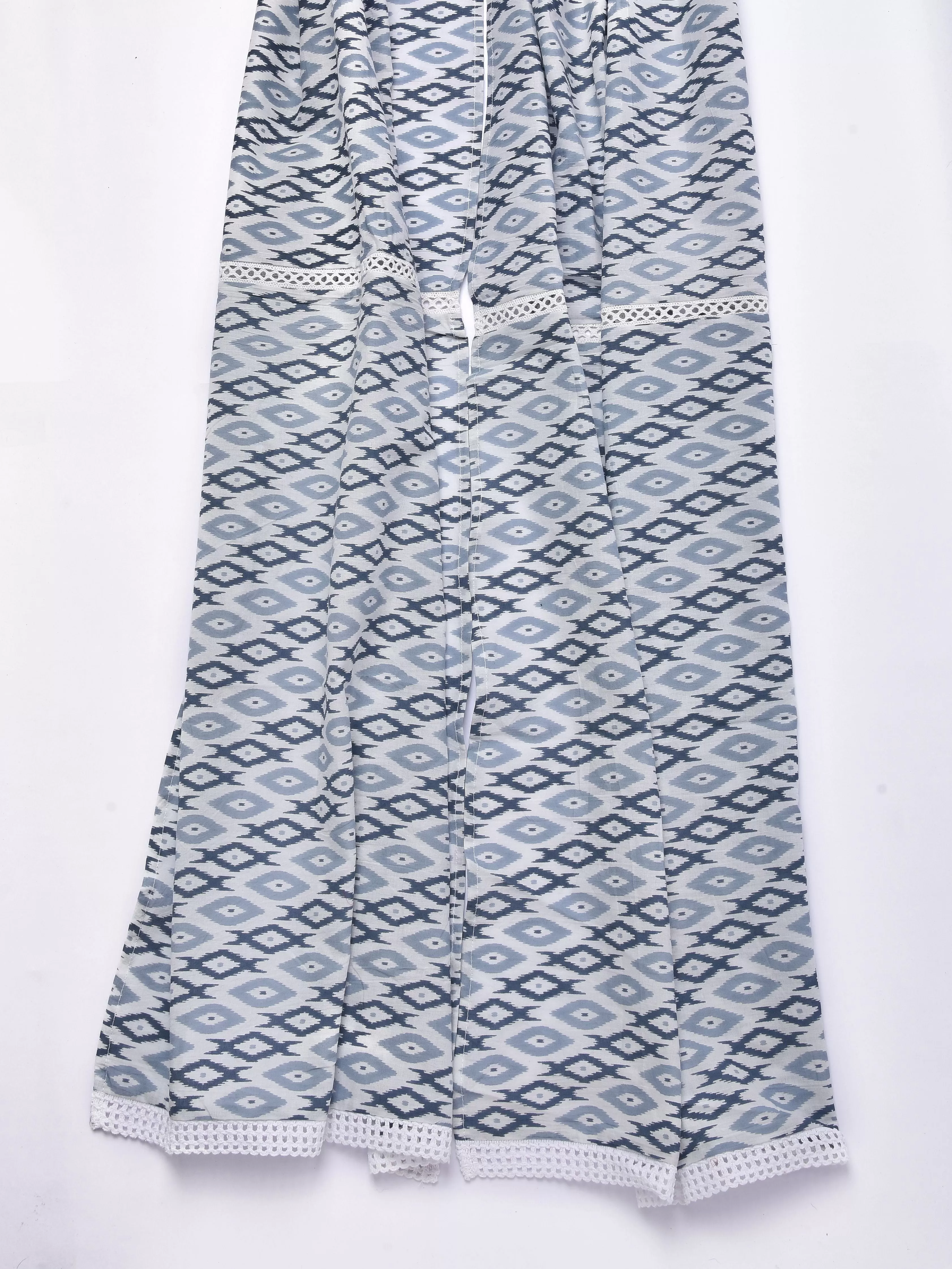 Grey On White Ikat Print Cotton Stole