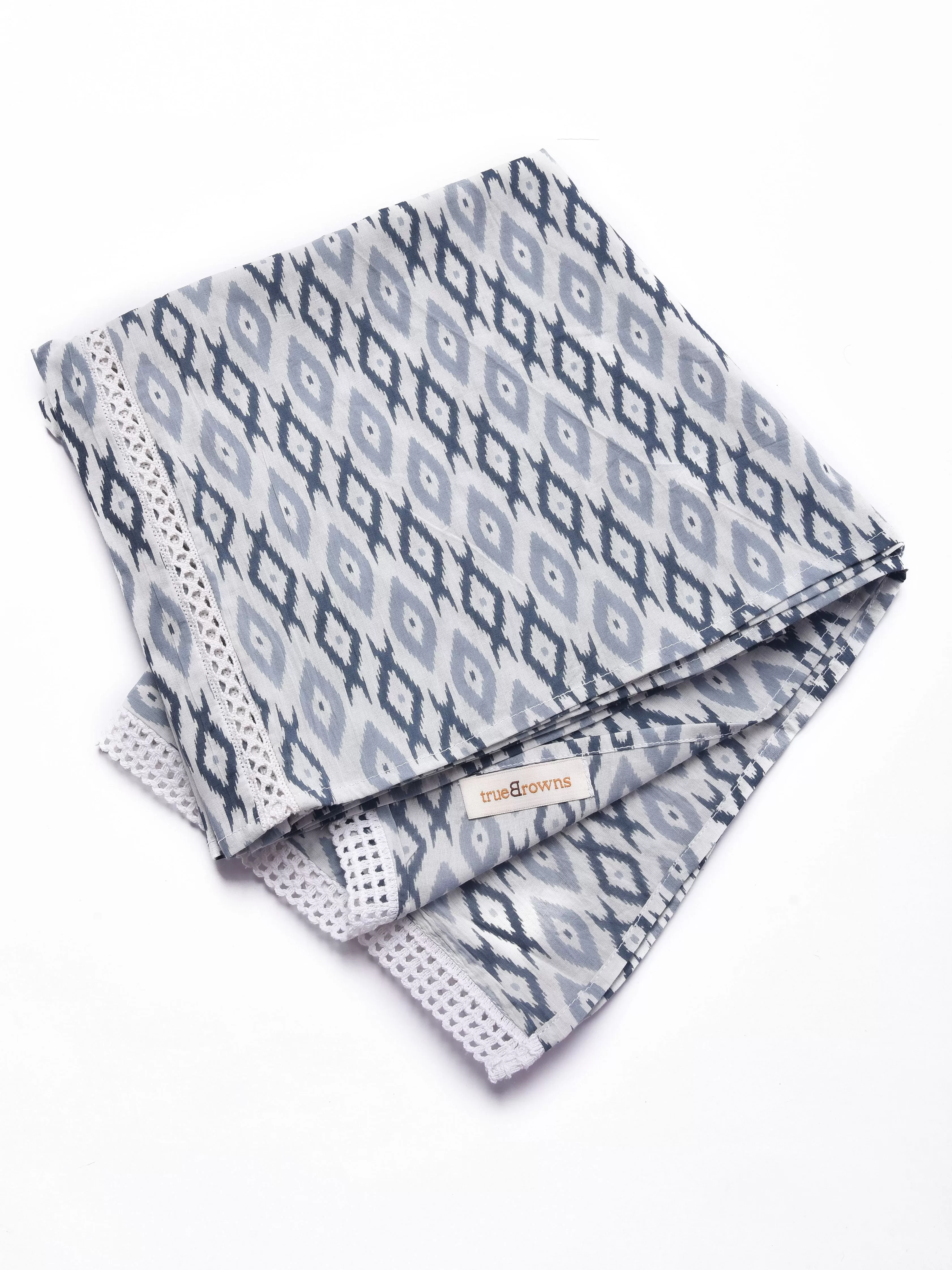 Grey On White Ikat Print Cotton Stole