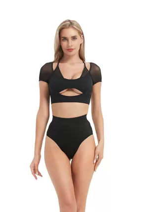 Hamade Activewear Mesh Hollow Front Crop Top - Black