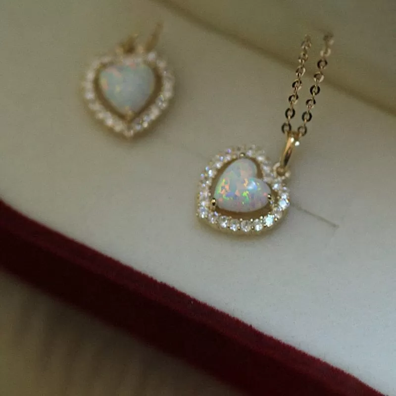 Heart Choker CZ Opal Necklace - 925 Sterling Silver