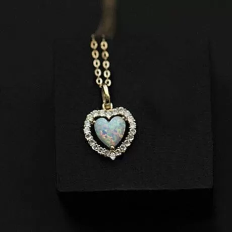 Heart Choker CZ Opal Necklace - 925 Sterling Silver