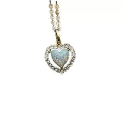 Heart Choker CZ Opal Necklace - 925 Sterling Silver