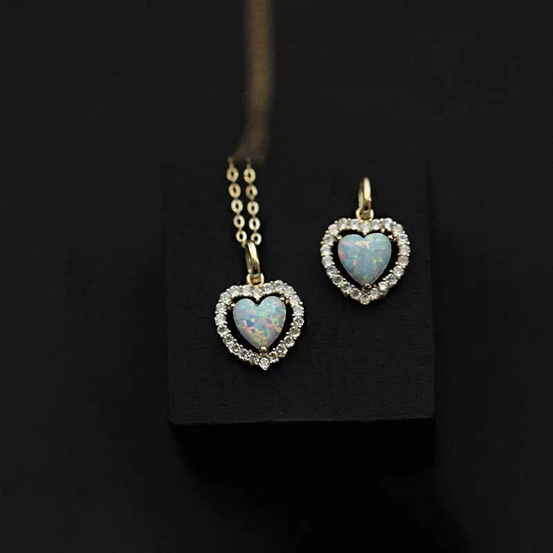 Heart Choker CZ Opal Necklace - 925 Sterling Silver