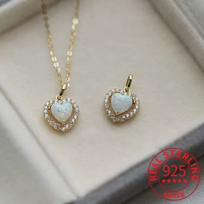 Heart Choker CZ Opal Necklace - 925 Sterling Silver