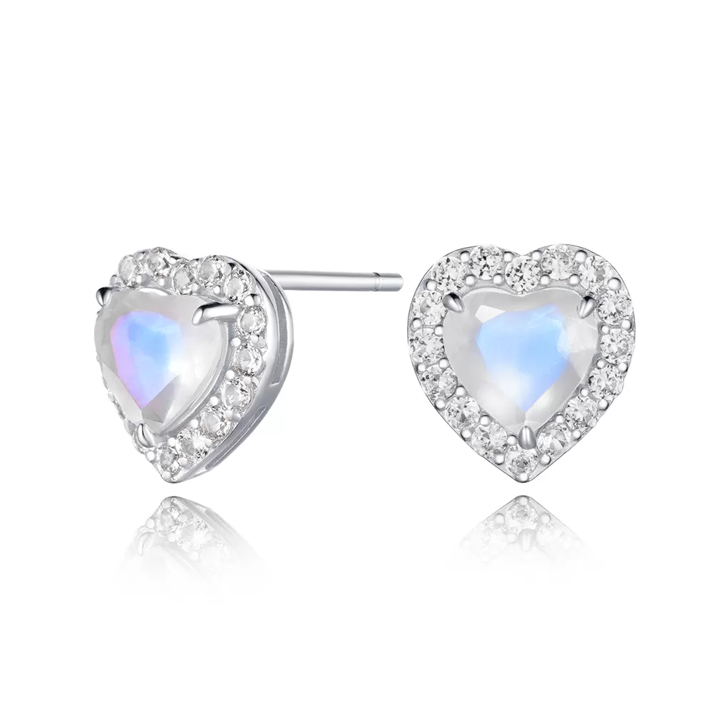 Heart-Shape Moonstone Ring & Earrings Set With White Sapphire