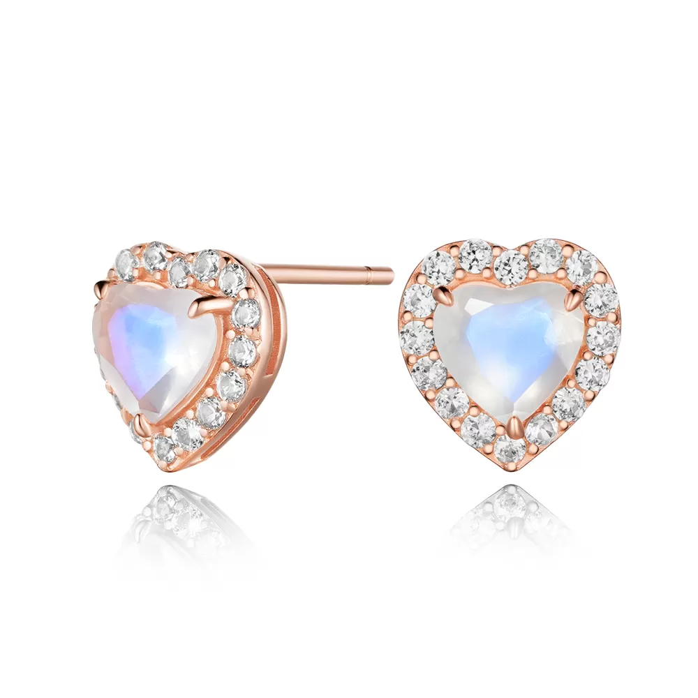 Heart-Shape Moonstone Ring & Earrings Set With White Sapphire