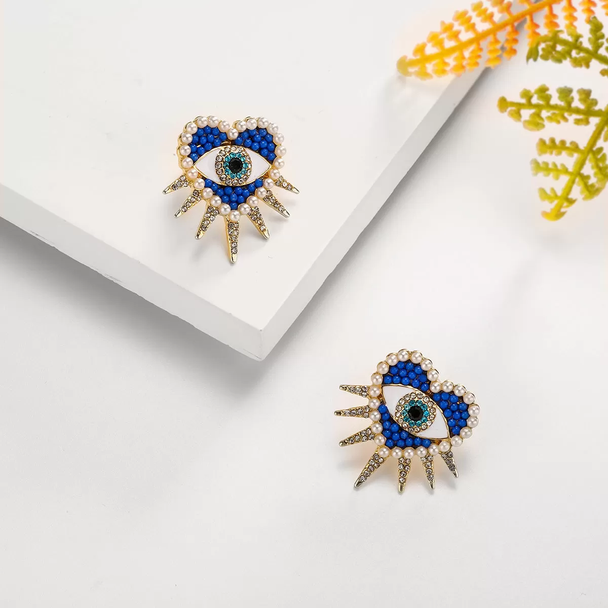 Heart Sun Diamond Evil Eye Earrings