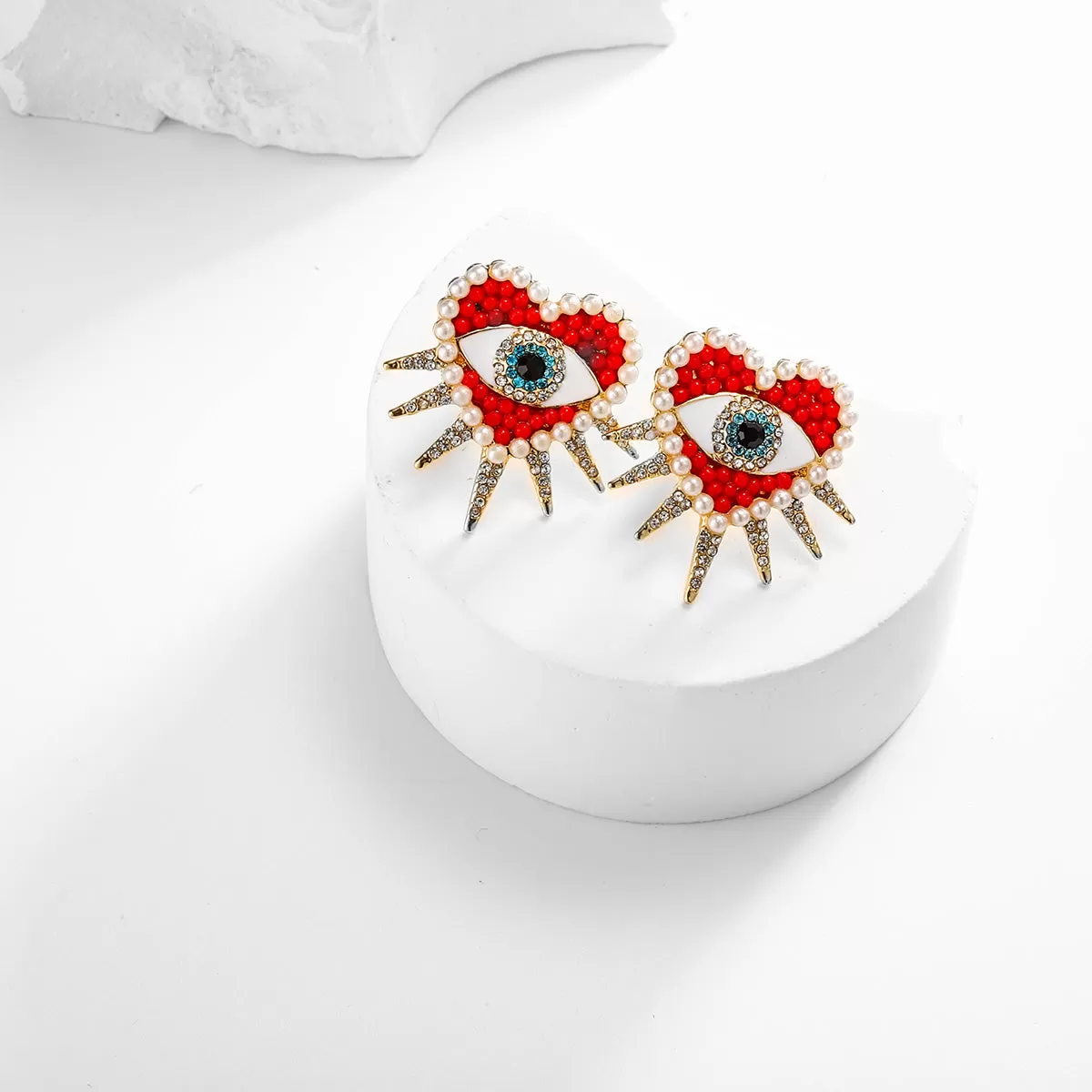 Heart Sun Diamond Evil Eye Earrings