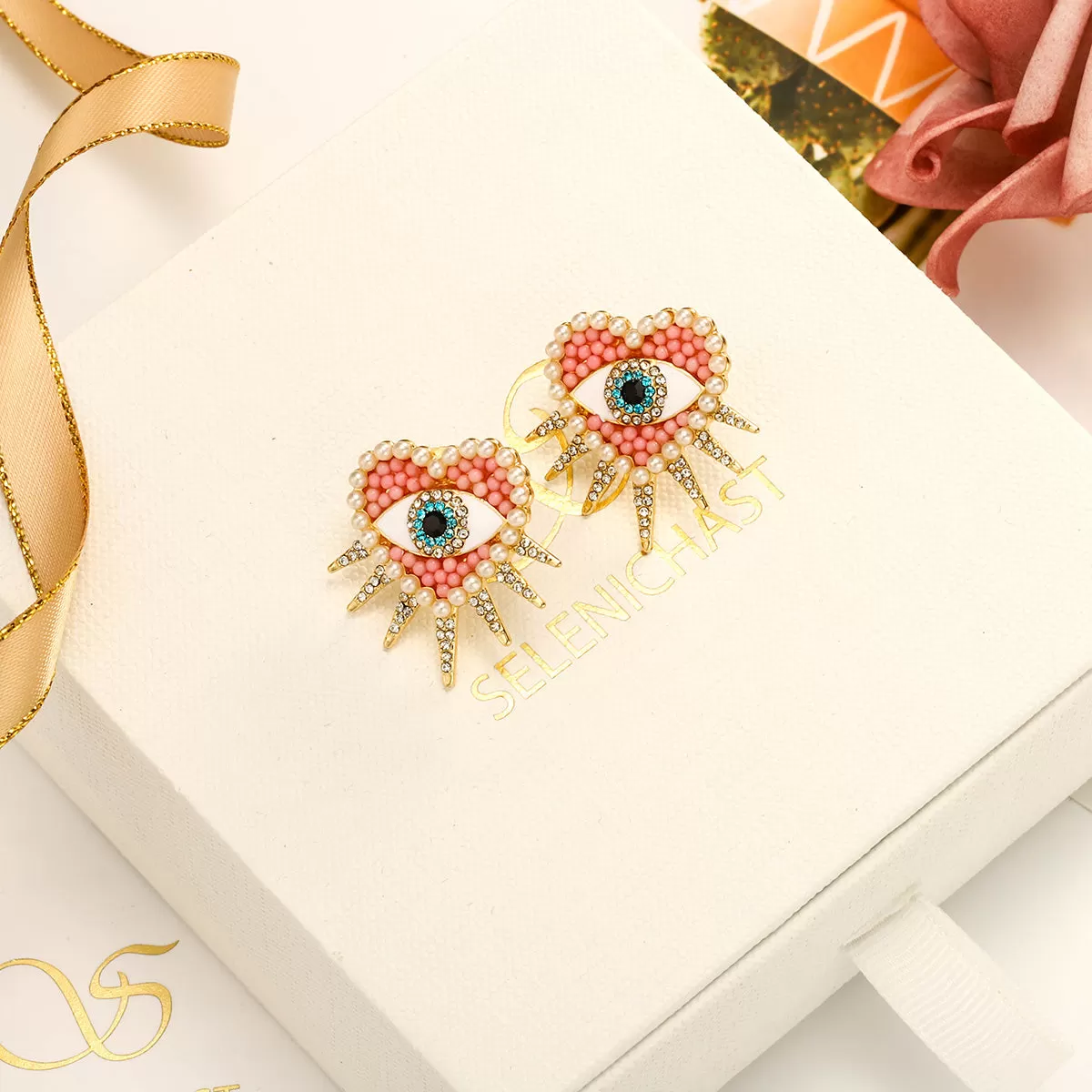 Heart Sun Diamond Evil Eye Earrings