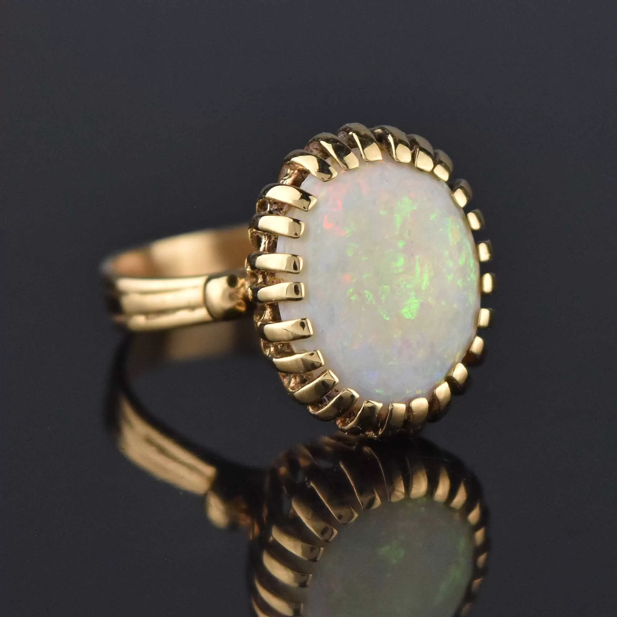 Heavy 14K Gold Large Opal Cabochon Cocktail Ring