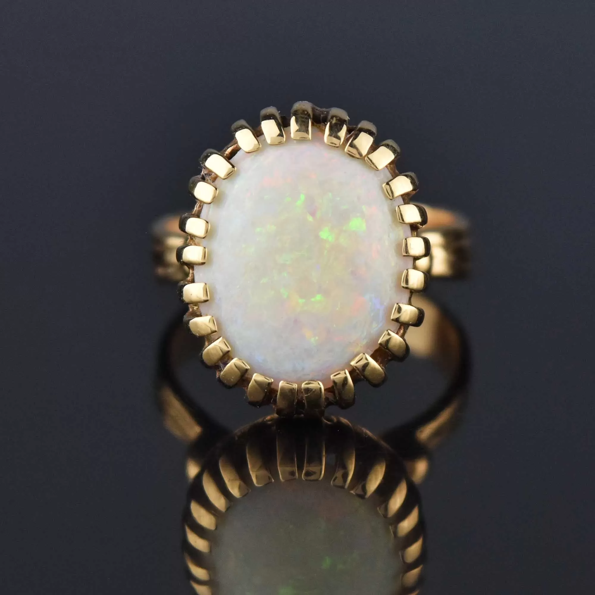 Heavy 14K Gold Large Opal Cabochon Cocktail Ring