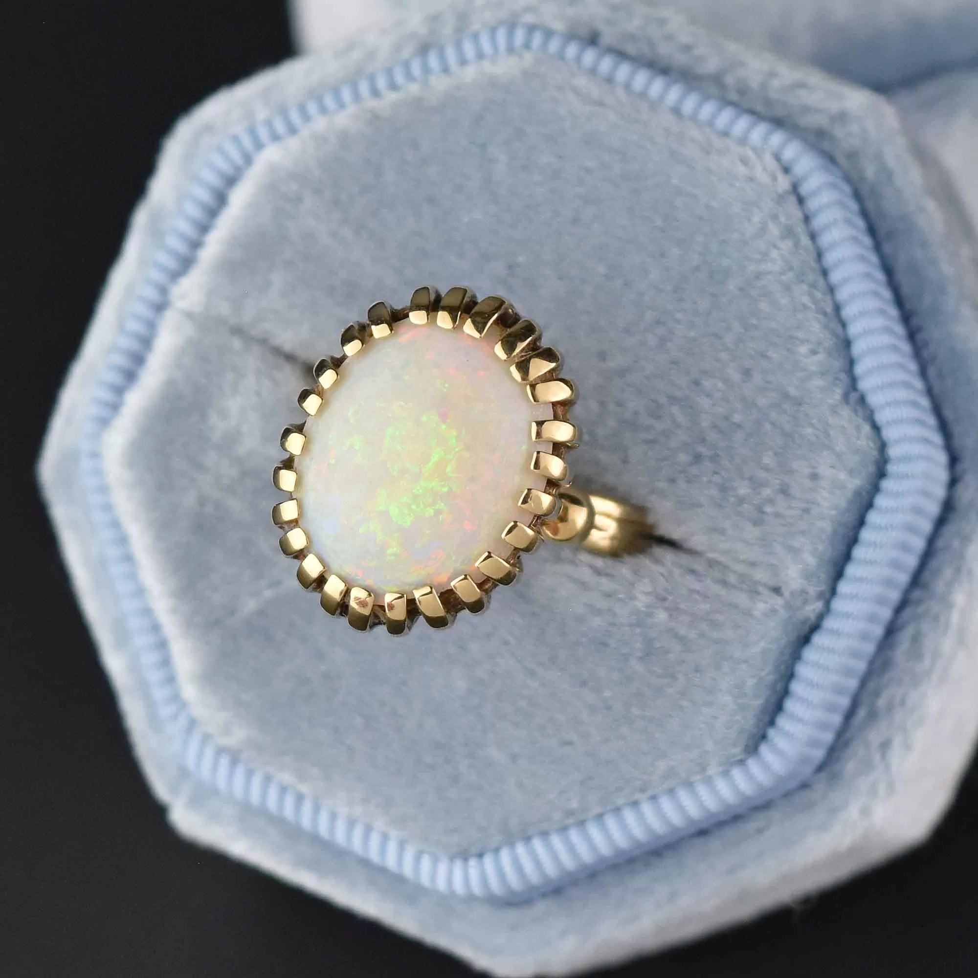 Heavy 14K Gold Large Opal Cabochon Cocktail Ring