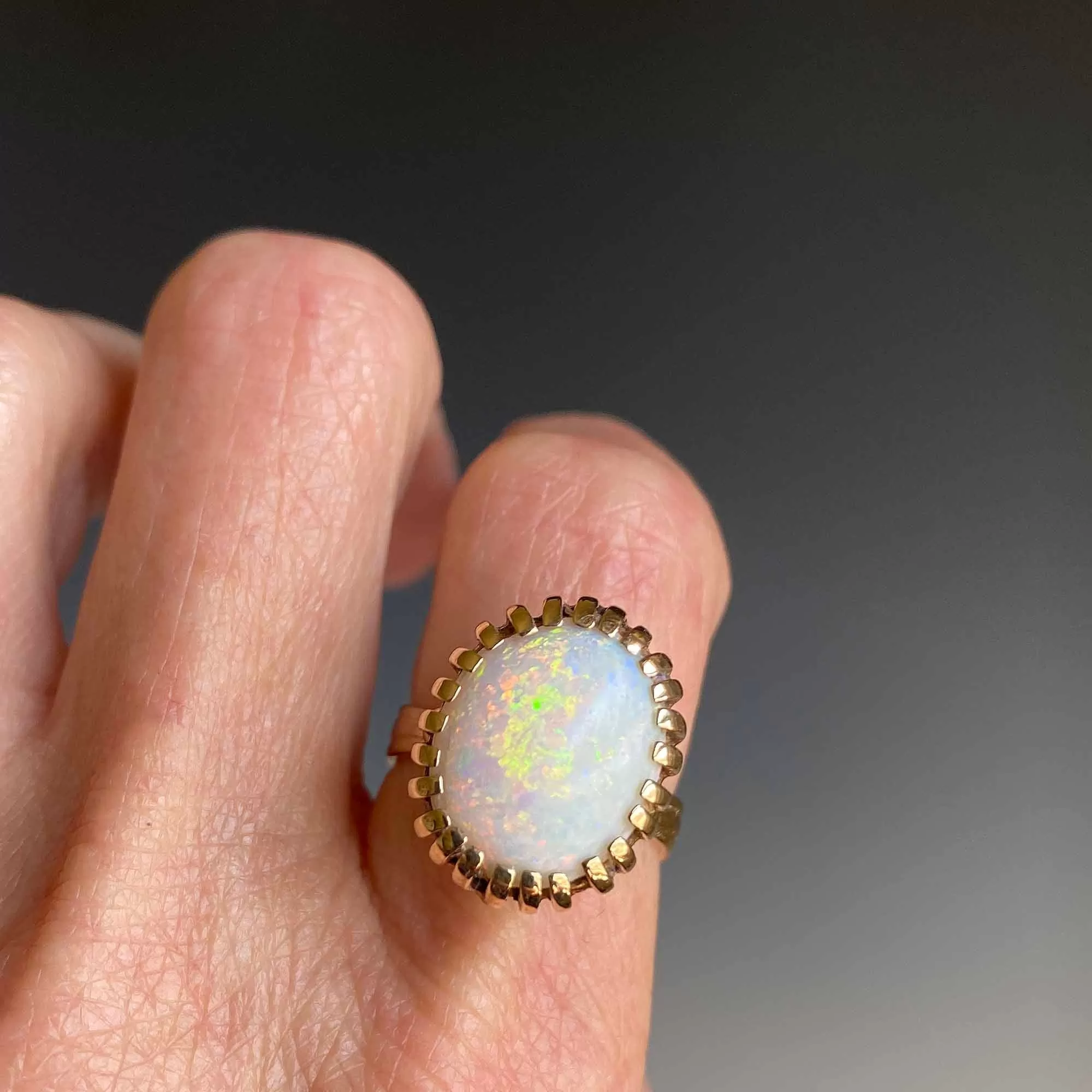 Heavy 14K Gold Large Opal Cabochon Cocktail Ring