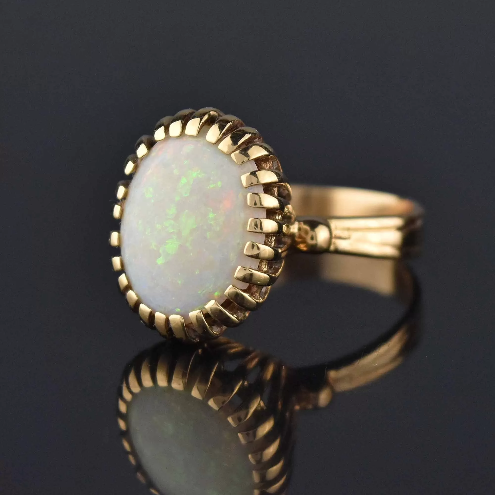 Heavy 14K Gold Large Opal Cabochon Cocktail Ring