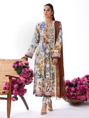 Heera's Off-White Long Floral Cambric Frock Suit