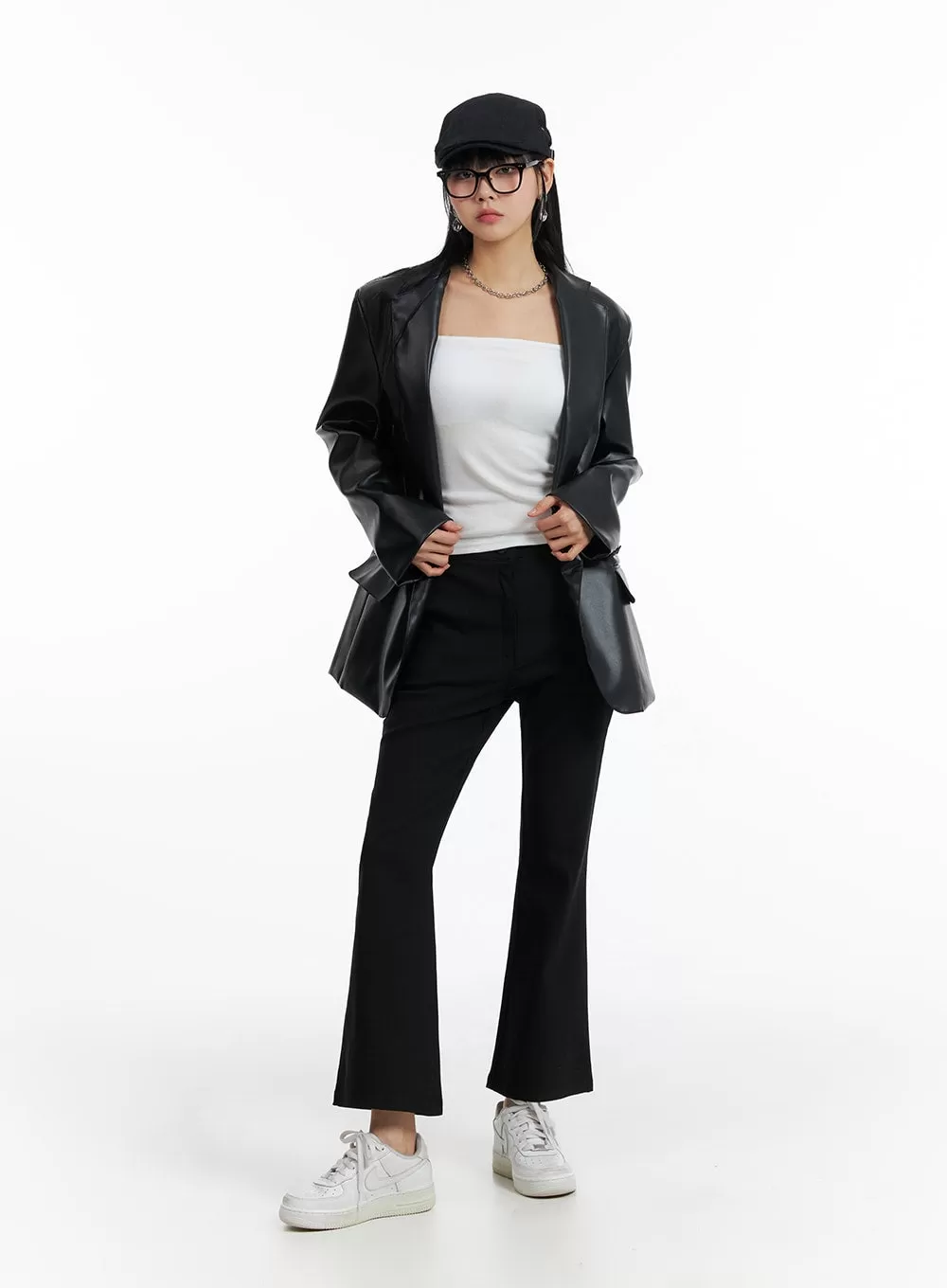 High Waist Solid Flared Trousers IF402