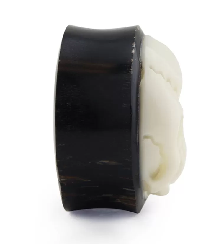 Horn Plugs With Carved Bone Skull Inlay