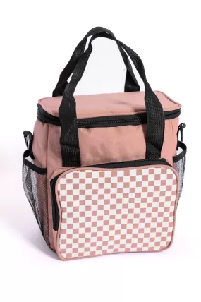 Insulated Checked Tote in Pink - 4/17