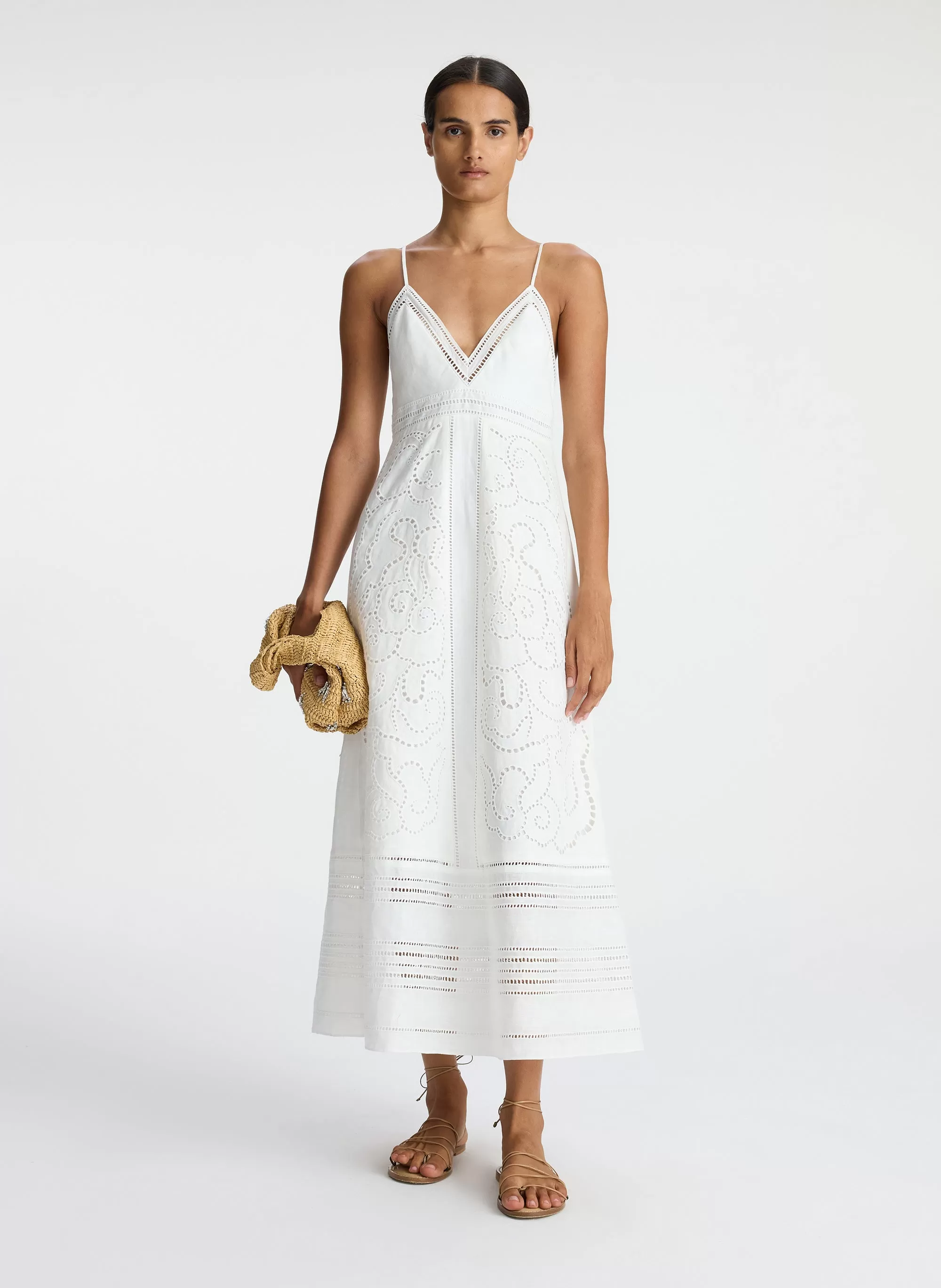 Josie Embroidered Linen Midi Dress