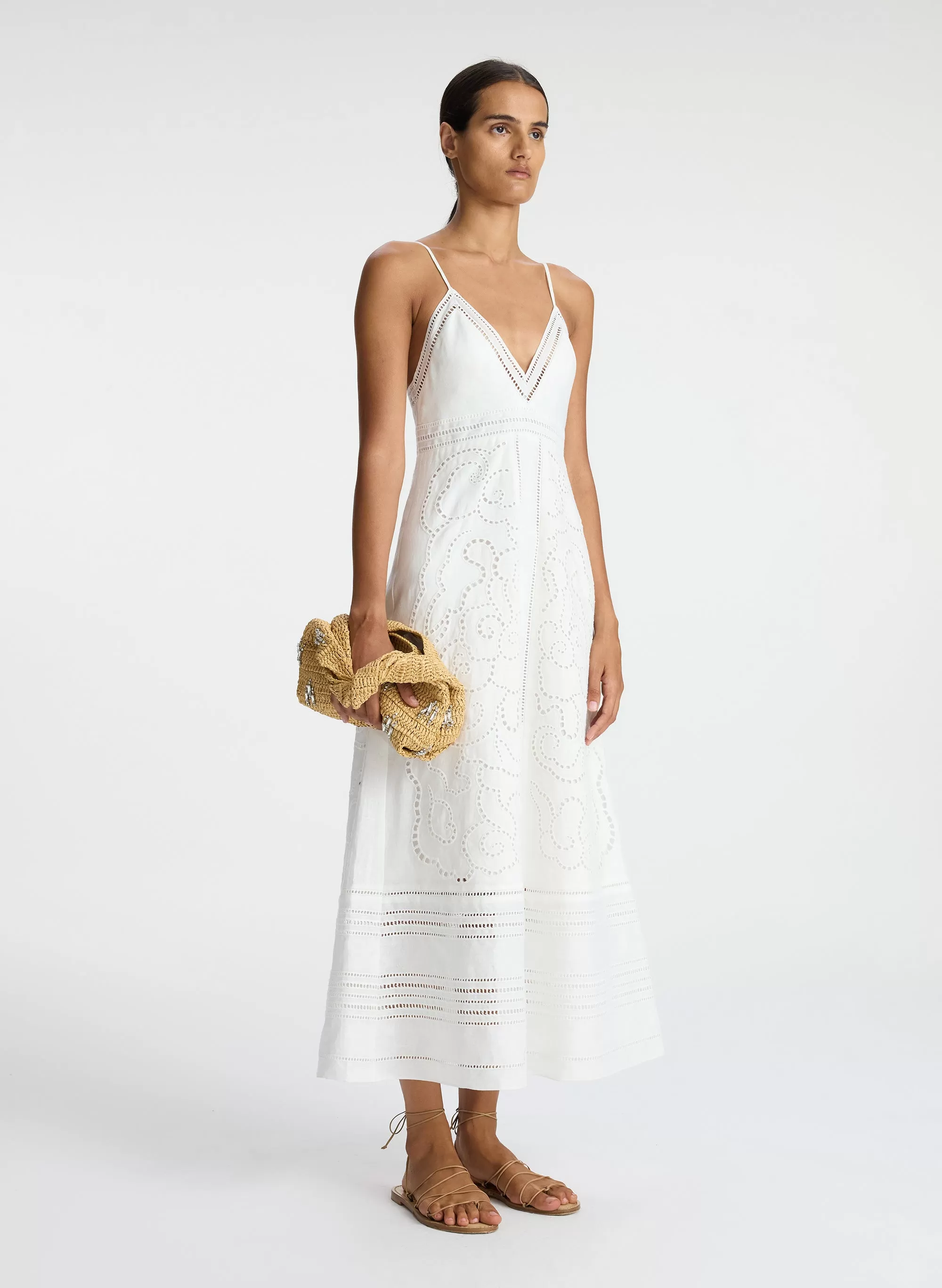 Josie Embroidered Linen Midi Dress